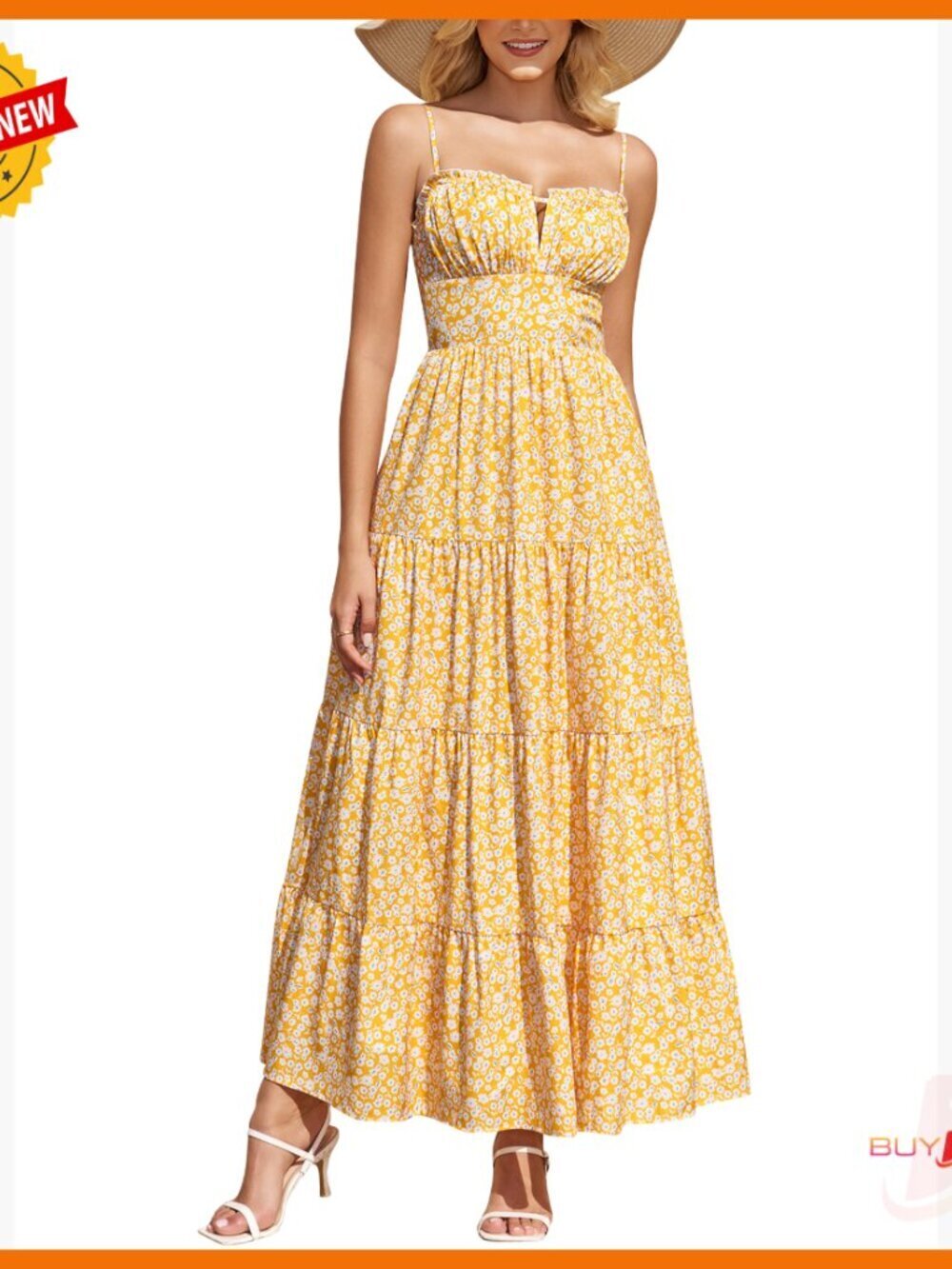 Spaghetti Strap Maxi Dress with Pockets, A-Line, Smocked, Wedding Guest - Picture 7 of 7